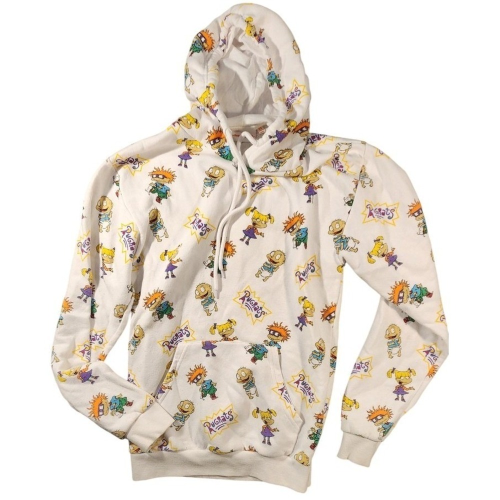 Vintage 90s Nickelodeon Hoodie Womens XS White Rugrats Track Pullover Sweatshirt